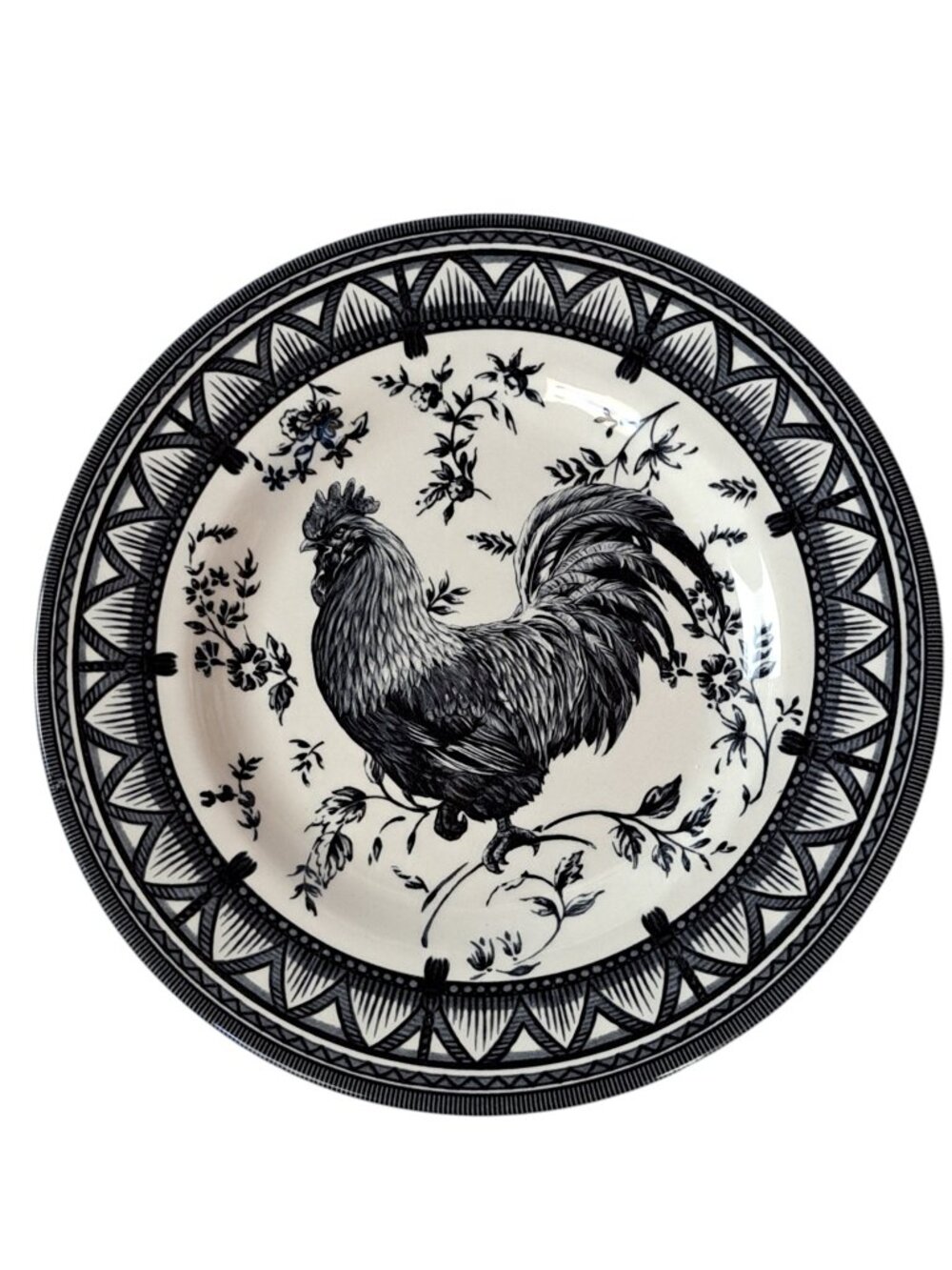Churchill Black Rooster 8.5" Salad Plates Toile Floral Tassel Country Cottage - Picture 5 of 15